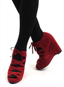 Red Strappy Suede Wedges