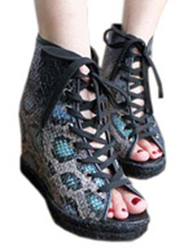 Snakeskin Lace-up Wedges