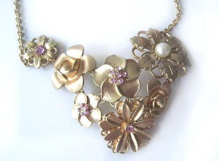 Liz Claiborne Antique Gold Flower Necklace