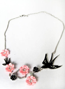 Topshop Bird Necklace - Pink Blossoms
